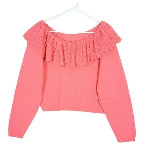 Next Issue Crop Sweater Ruffle Accent Boat Neck